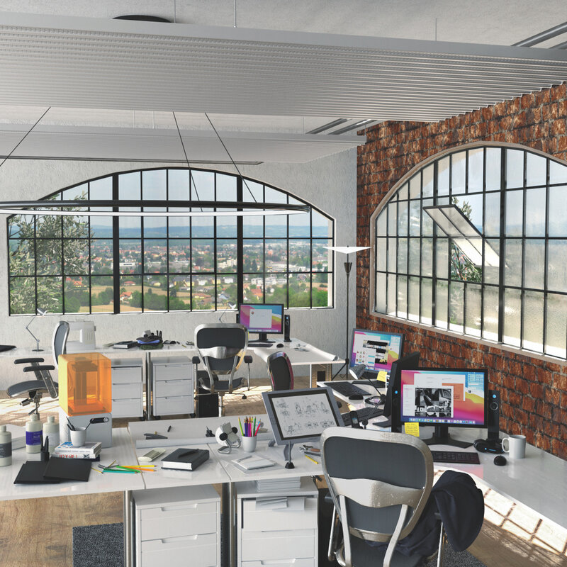 Ufficio in loft con i prodotti Zehnder ZFP Urban