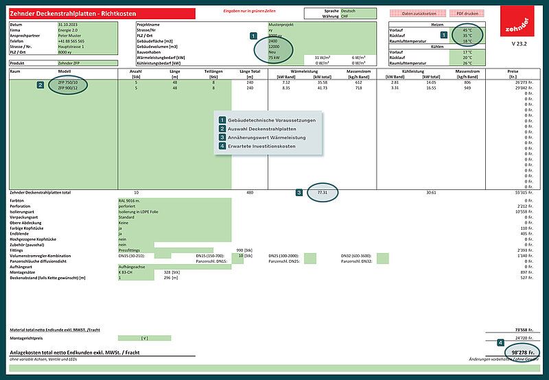 Zehnder Richtkosten-Tool Grafik