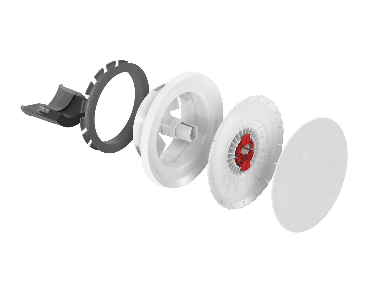 Produktansicht Einzelteile Zuluftventil Zehnder ComfoValve Luna S