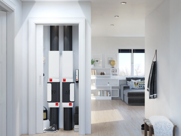 La box di ventilazione dell’abitazione Zehnder ComfoVar Aero controlla l'immissione e l'espulsione dell'aria nell'appartamento