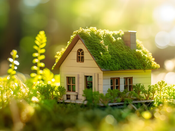 Eco House In Green Environment. Miniture House On Grass, KI-generated, sustainability , nachhaltiges renovieren , SFH