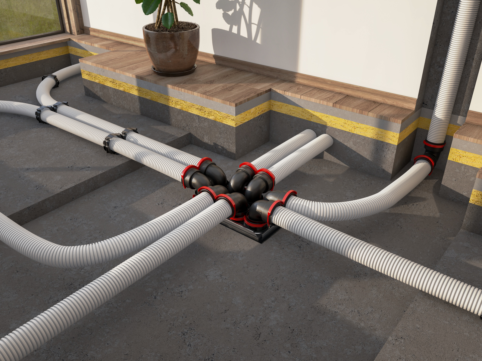 Milieu, living room, open floor, instalation, system, air distribution, parts with rapd lock,