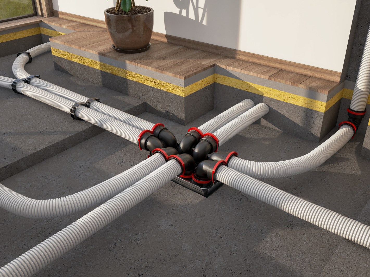 Milieu, living room, open floor, instalation, system, air distribution, parts with rapd lock,